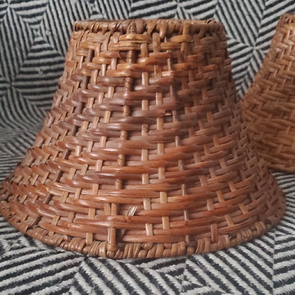 Vintage Small Woven Brown Rattan Lamp Shades – Set of 2 - Picture 2 of 11